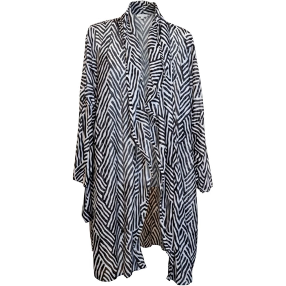 Oscar de la Renta Swimwear Cover Up Womens Medium Black White‎ Geometric Kimono